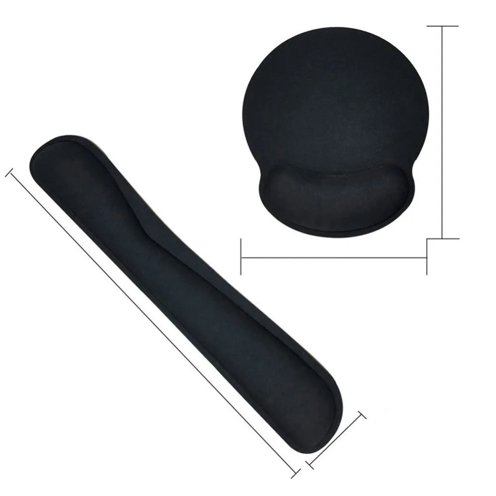 (2-piece set) Ergonomic mouse mat and keyboard palm rest for working at the computer - black