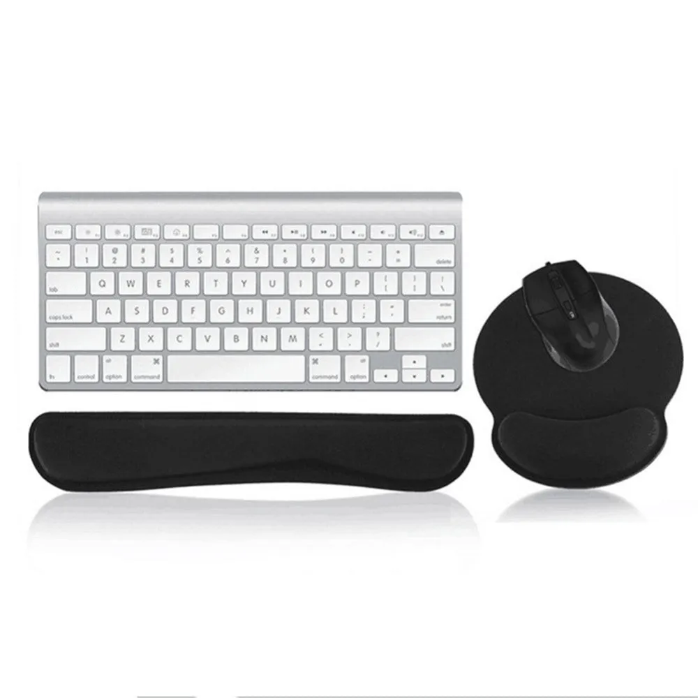 (2-piece set) Ergonomic mouse mat and keyboard palm rest for working at the computer - black