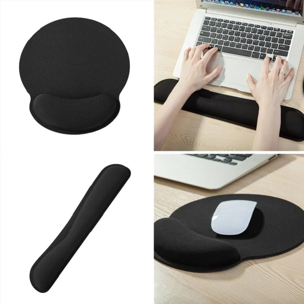 (2-piece set) Ergonomic mouse mat and keyboard palm rest for working at the computer - black