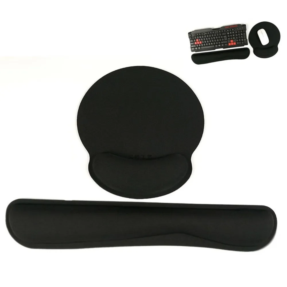 (2-piece set) Ergonomic mouse mat and keyboard palm rest for working at the computer - black