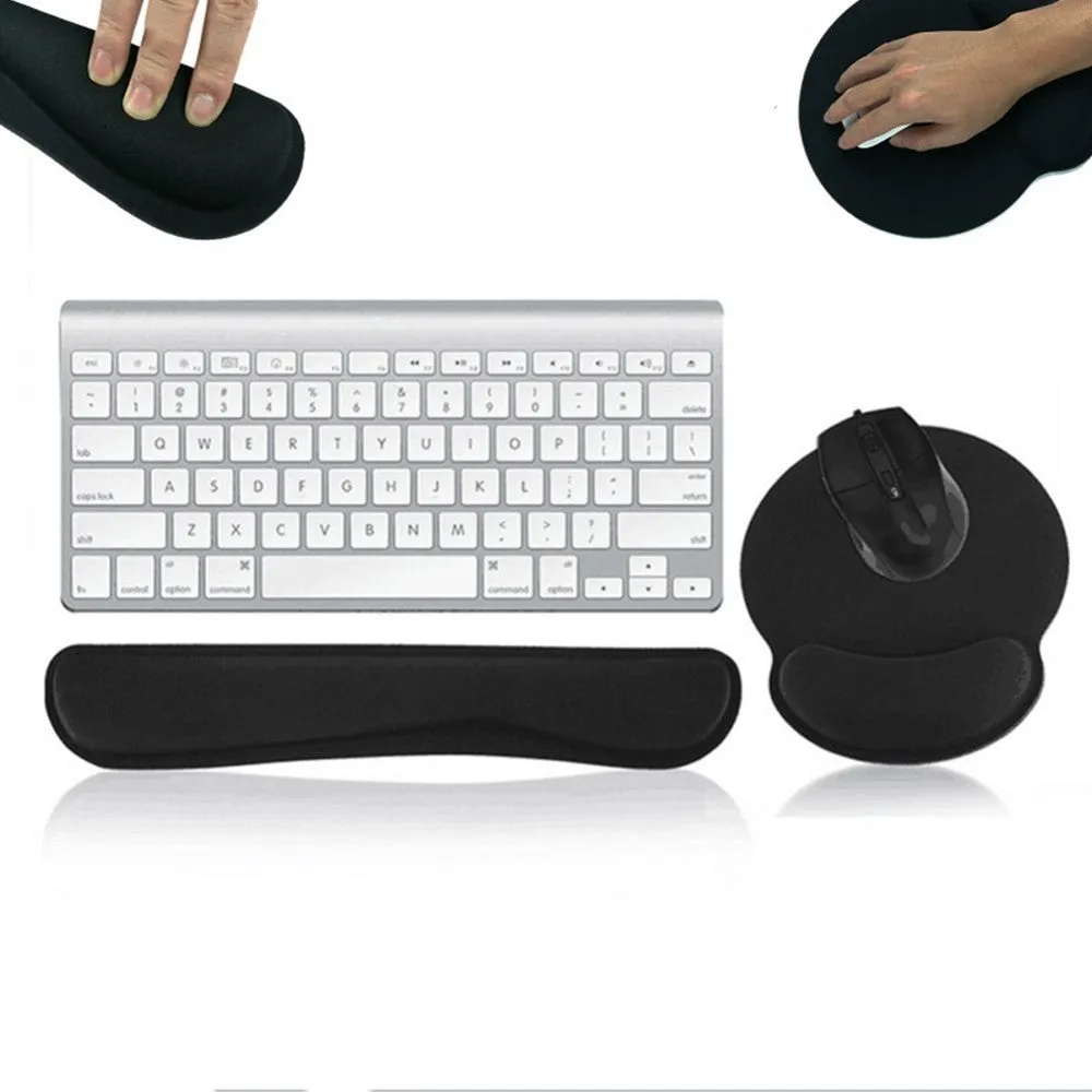 (2-piece set) Ergonomic mouse mat and keyboard palm rest for working at the computer - black