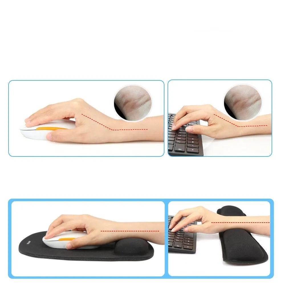 (2-piece set) Ergonomic mouse mat and keyboard palm rest for working at the computer - black