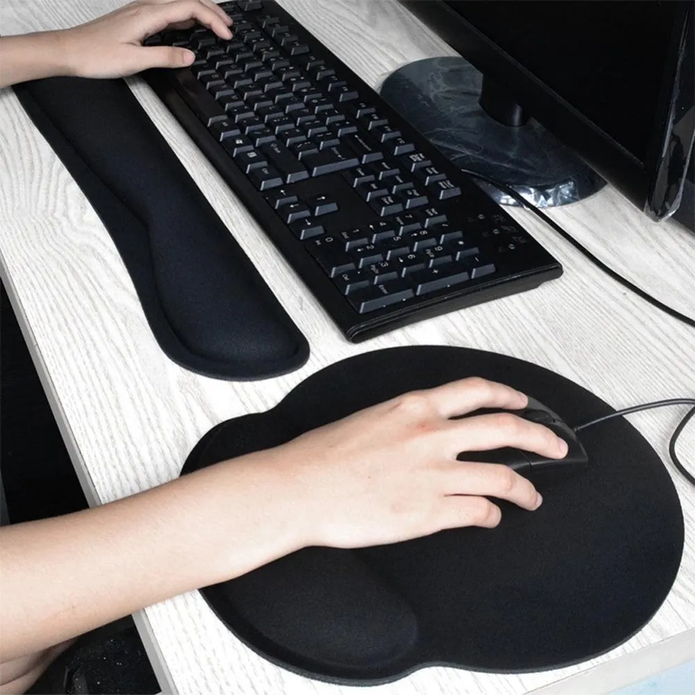 (2-piece set) Ergonomic mouse mat and keyboard palm rest for working at the computer - black