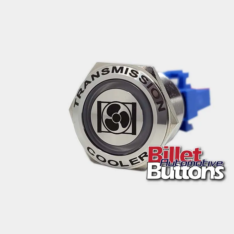 22mm FEATURED 'TRANSMISSION COOLER SYMBOL' Billet Push Button Switch Trans Fans Fan