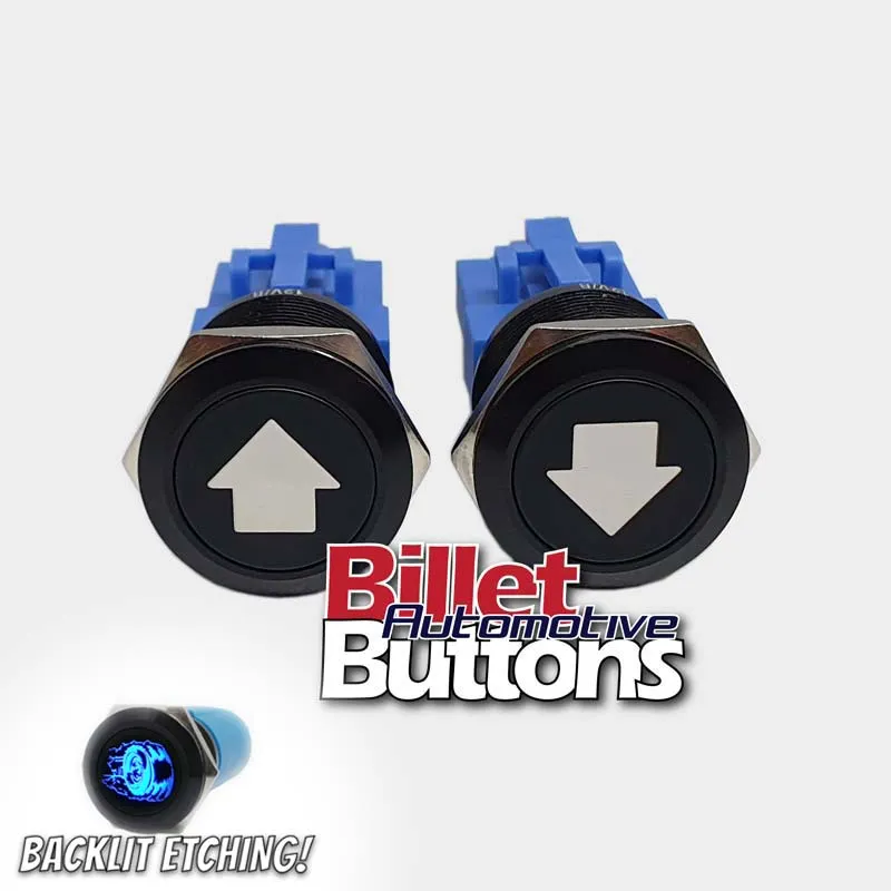 22mm Pair 'ARROW SYMBOLS' Billet Push Buttons Switches Power Windows Turn Signals etc