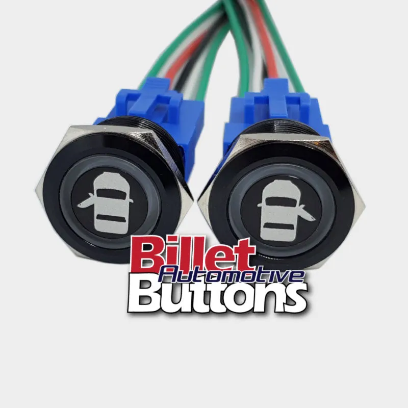 22mm Pair 'DOOR OPEN SYMBOLS' Billet Push Button Switches Opener Poppers