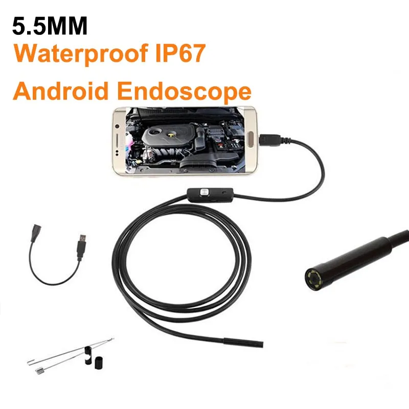 2M 1M 5.5mm 7mm Endoscope Camera Flexible IP67 Waterproof Inspection Borescope Camera for Android PC Notebook 6LEDs Adjustable