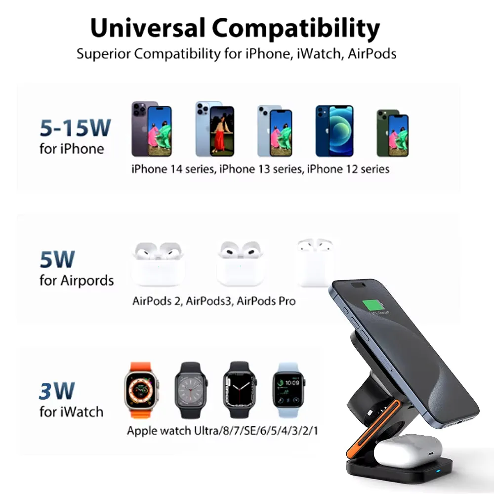 30W 3 in 1 Wireless Charger Phone Magnetic Foldable Wireless Charging Station for Iphone 16 15 14 13Pro Apple Watch 8 9 Airpods