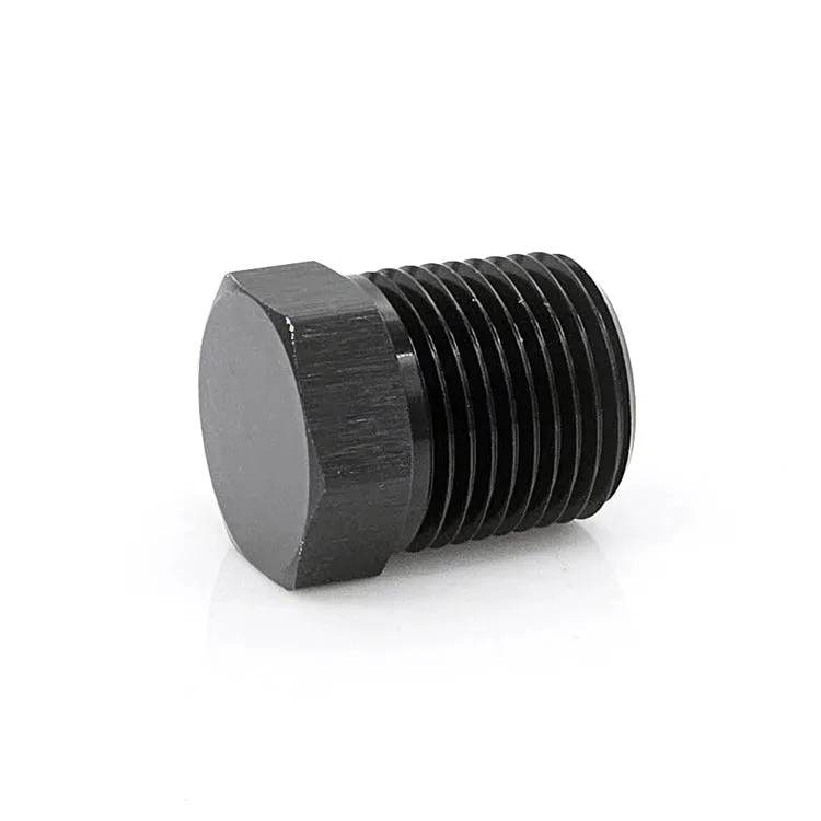 3/8" Male NPT Hex Plug, 6061 Aluminum, Black Hard Anodized