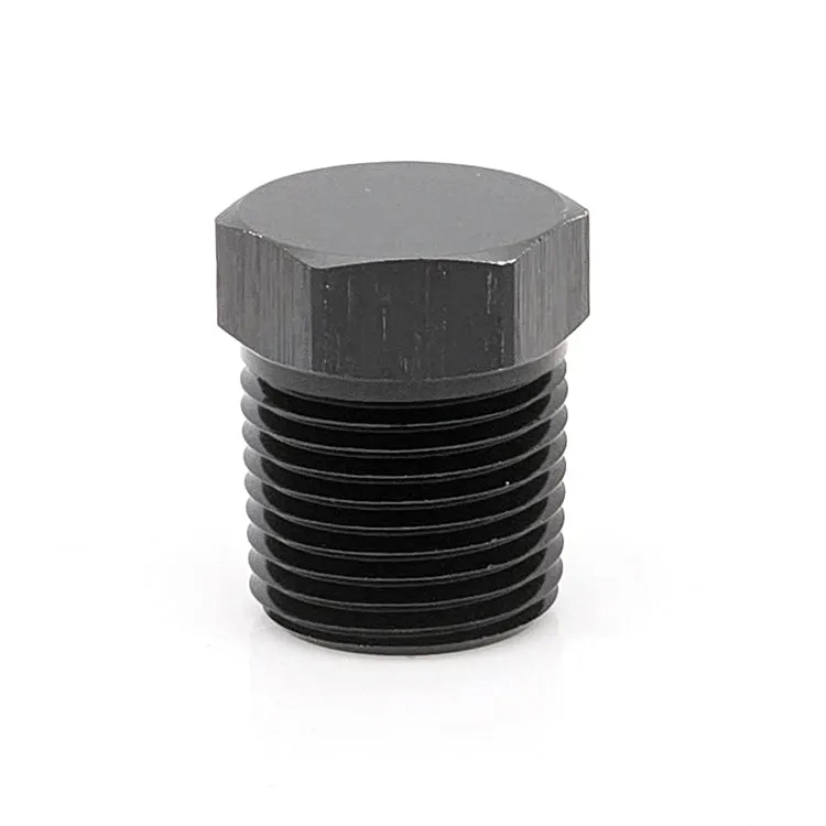 3/8" Male NPT Hex Plug, 6061 Aluminum, Black Hard Anodized