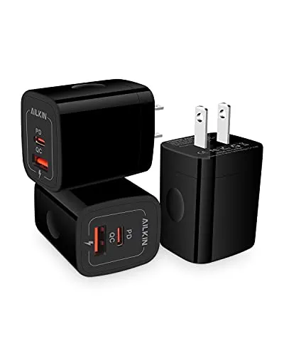 3Pack USB C Charger, Dual Port USB-C Wall Plug-in USB Charger 20W PD & QC3.0 USB A Fast Charging Block for Samsung Galaxy S23/S22/S21 Ultra/S20 /Note 20 Ultra iPhone 15 14 13 Pro Max USBC Cube Brick