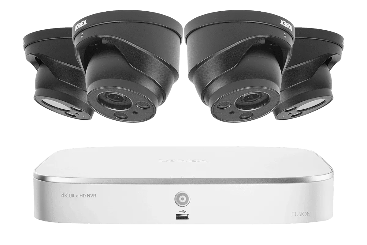 4K Nocturnal IP NVR System with Four 4K (8MP) Motorized Zoom Lens Dome Cameras, 250FT Night Vision