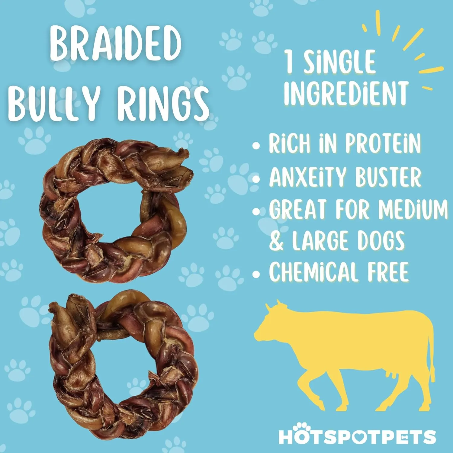 4" Braided Bully Stick Rings for Small, Medium & Large Dogs - Aggressive Chewers