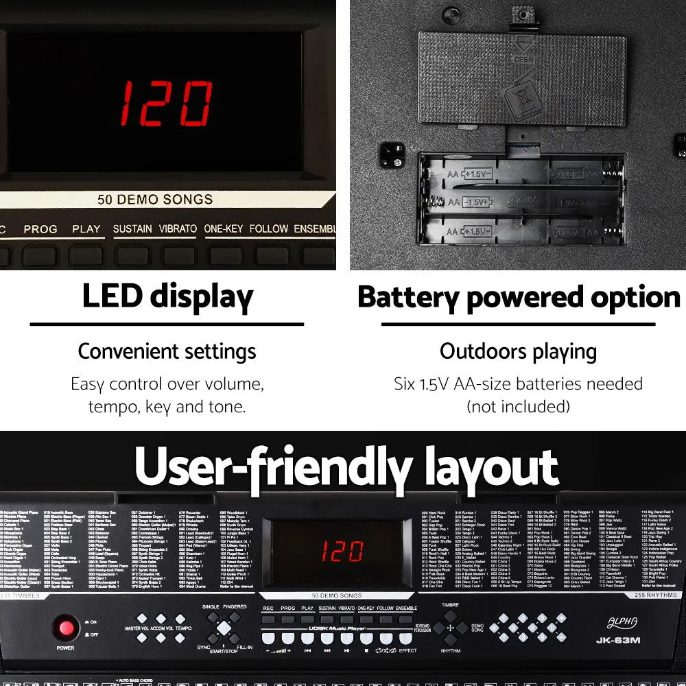 61-Key Digital Piano Keyboard, USB, LED Display, Alpha