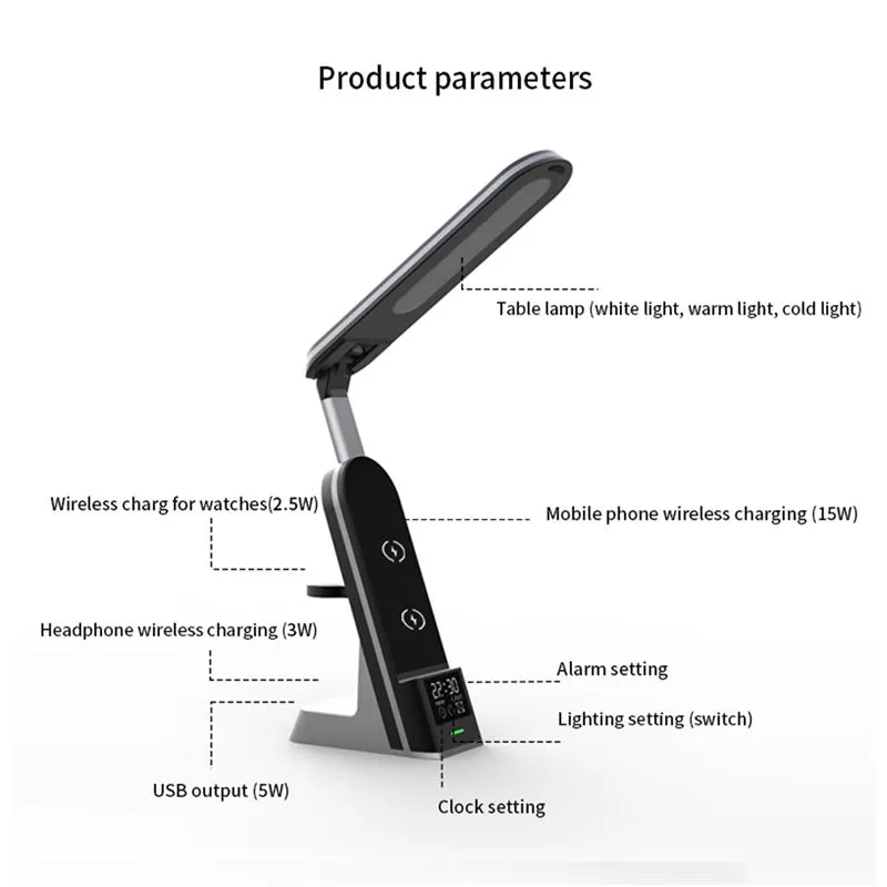 7-In-1 15W Wireless Charger With A Foldable Led Desk Lamp Ab-S860