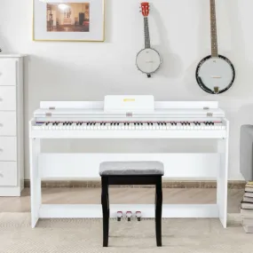 88 Key Full Size Electric Piano Keyboard with Stand 3 Pedals MIDI Function-White