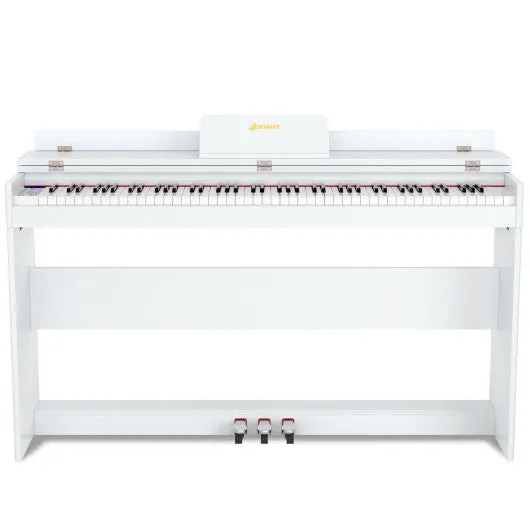 88 Key Full Size Electric Piano Keyboard with Stand 3 Pedals MIDI Function-White