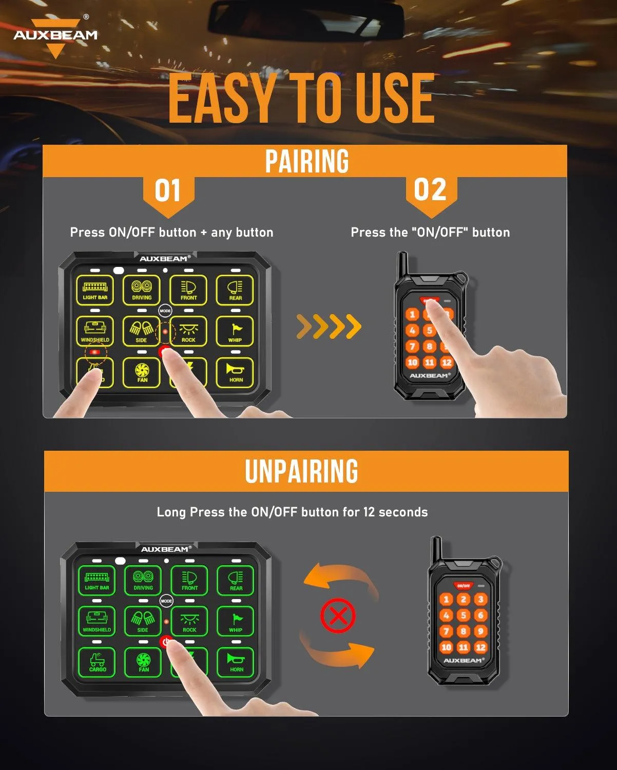 AC-1200 RGB Switch Panel with APP&Remote Control, Toggle/ Momentary/ Pulsed Mode Supported(One-Sided Outlet)