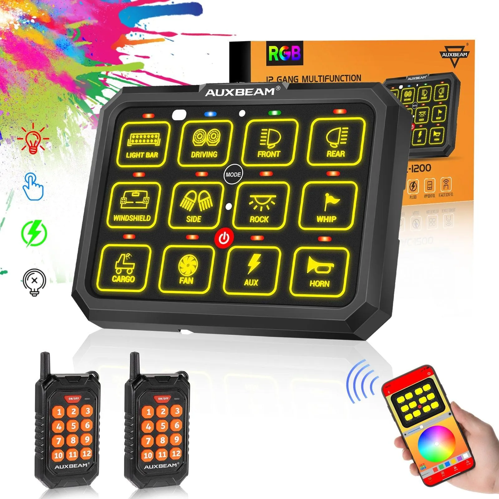 AC Series 8/12 Gang RGB Switch Panel with APP&Remote Control, Toggle/ Momentary/ Pulsed Mode Supported