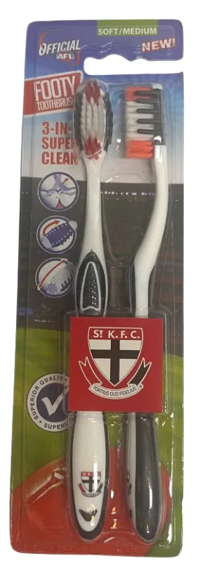 AFL Adult Toothbrush Twin Pack - St Kilda Saints - Set of Two - Soft/Medium