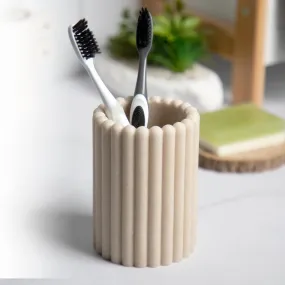 Anko Polyresin Toothbrush Holder for Bathroom | Toothpaste, Makeup Brush Holder for Bathroom | Bathroom Accessories for Wash Basin | Home, Office, Bathroom Organiser | Beige, Ribbed