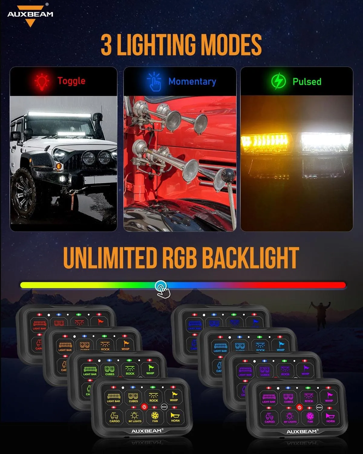 AR-800 Multifunction RGB Switch Panel with Bluetooth Controlled & 47 Inch Extension Cable(Optional) for Dodge Ram