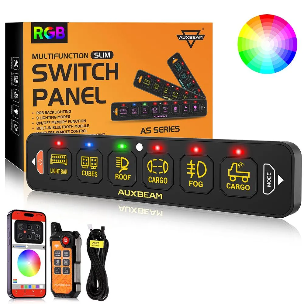 AS-600 RGB Slim Switch Panel with APP&Remote Control, Toggle/ Momentary/ Pulsed Mode Supported(One-Sided Outlet)