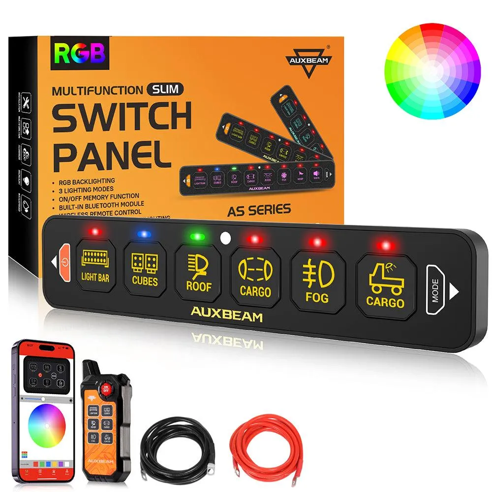 AS-600 RGB Slim Switch Panel with APP&Remote Control, Toggle/ Momentary/ Pulsed Mode Supported(One-Sided Outlet)