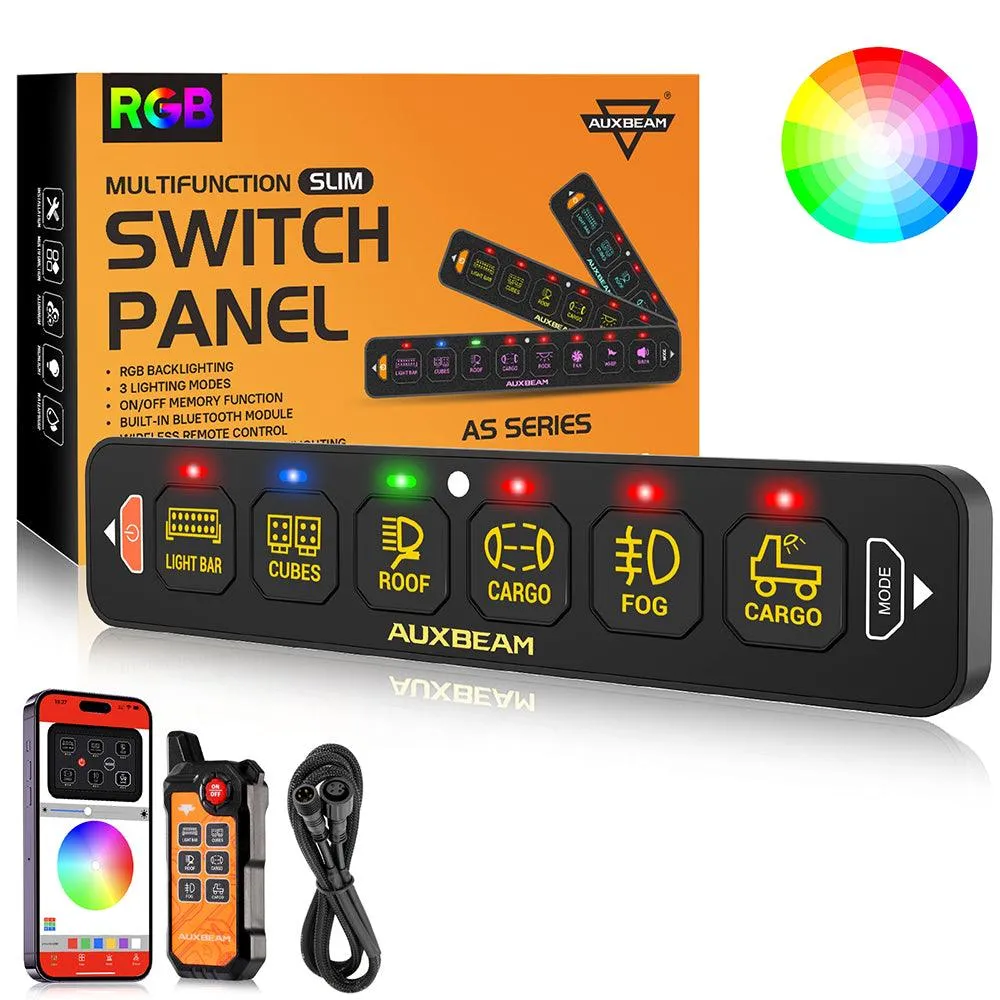 AS Series 4/6 Gang RGB Slim Switch Panel with APP&Remote Control, Toggle/ Momentary/ Pulsed Mode Supported(One-Sided Outlet)