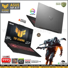 Asus Tuf A17 FA707RC Military Grade Ryzen 7 6800h Rtx 3050 144Hz 17.3" Gaming Laptop (Brand New)