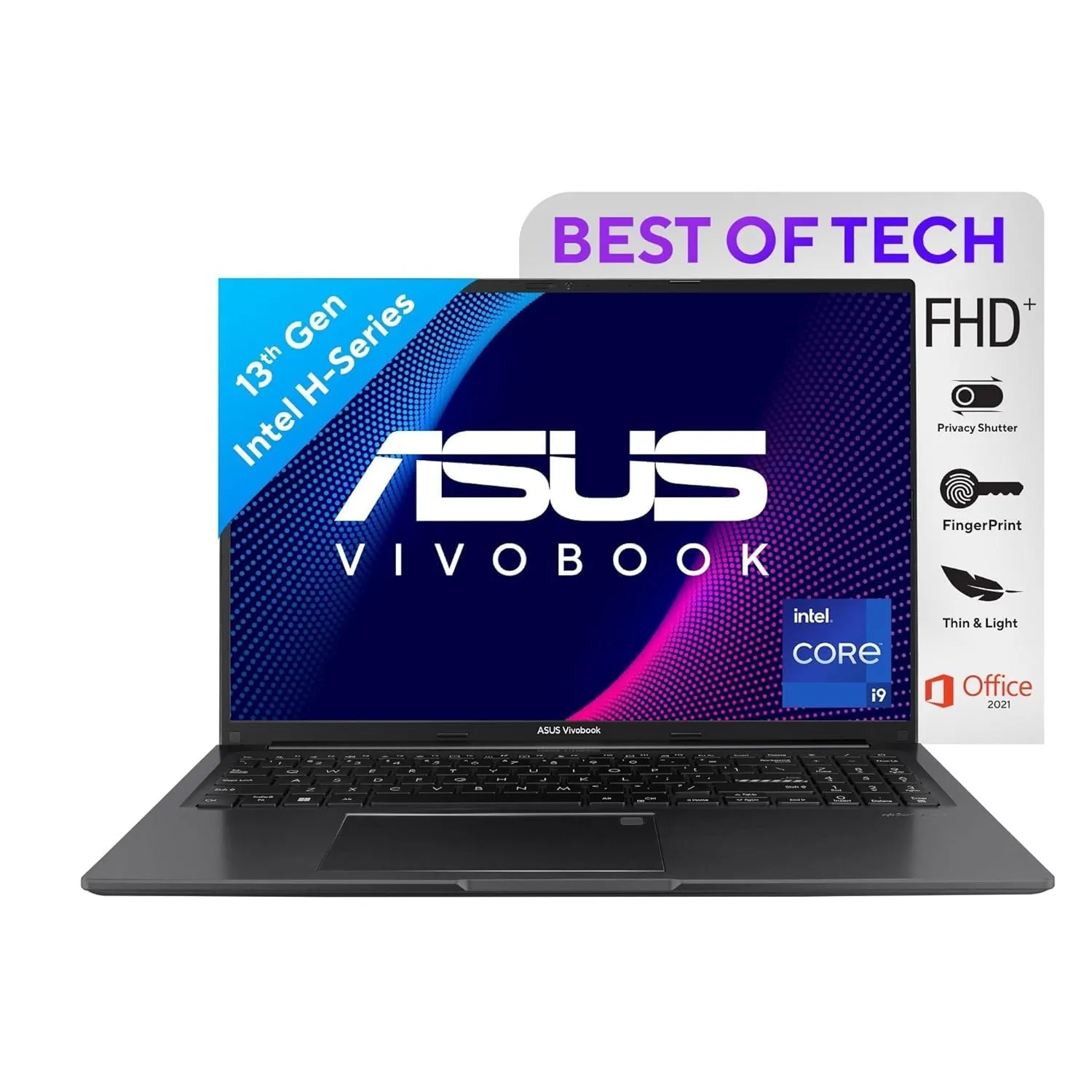 ASUS Vivobook 16 (2023)Thin & Light Laptop,Intel Core i9-13900H 13th Gen, 16" (40.64 cm) FHD (16GB RAM/512GB SSD/Intel Iris Xe/Win 11/Office 2021/Backlit KB/Fingerprint/Black/1.88 kg) X1605VA-MB947WS