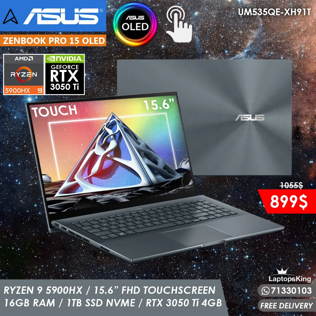 Asus Zenbook Pro 15 Oled UM535QE-XH91T Ryzen 9 5900hx Rtx 3050 Ti Touch 15.6” Creator Laptop (New OB)