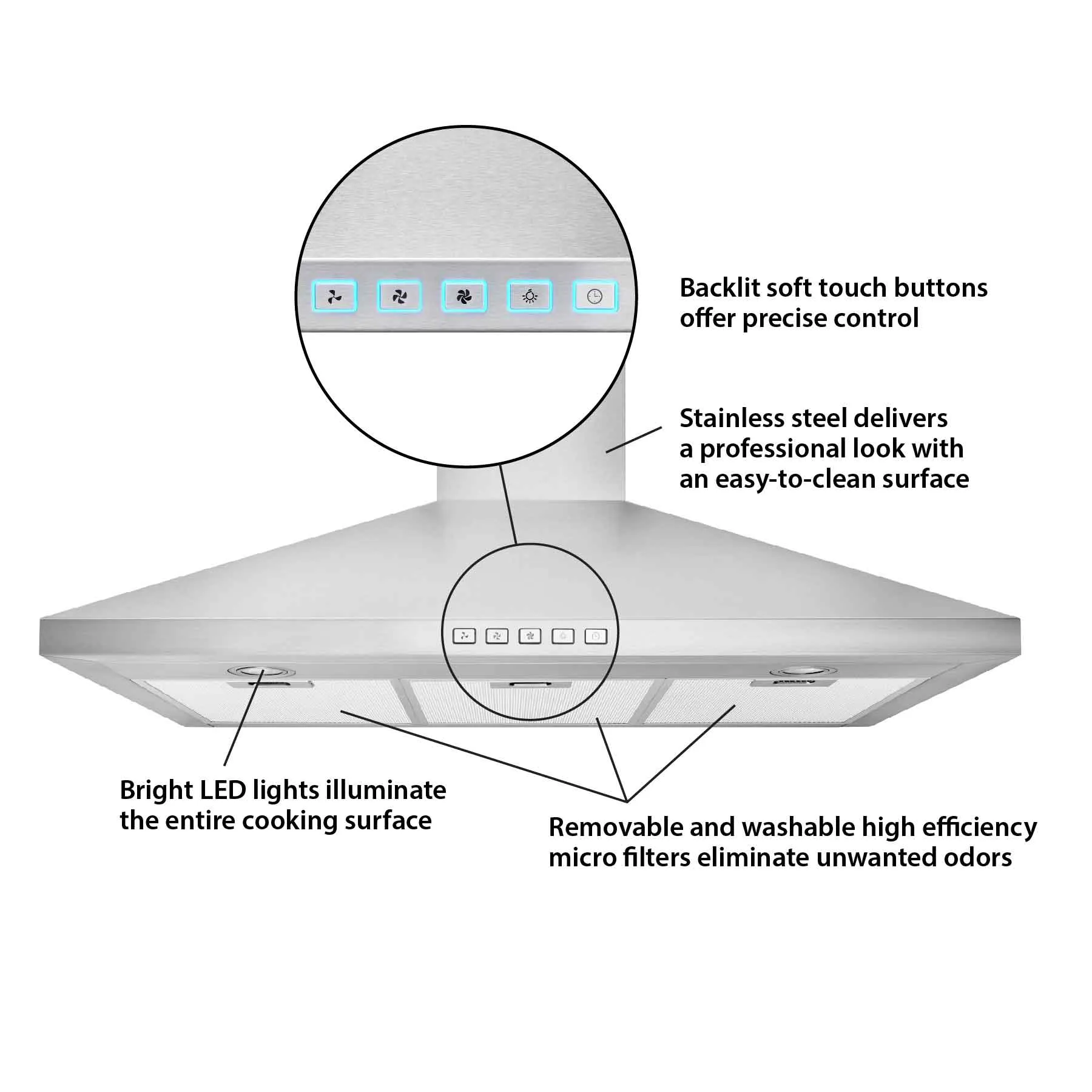 Broan Stainless Steel 36" 450 CFM Designer Pyramidal Chimney Hood - BWP1364SS