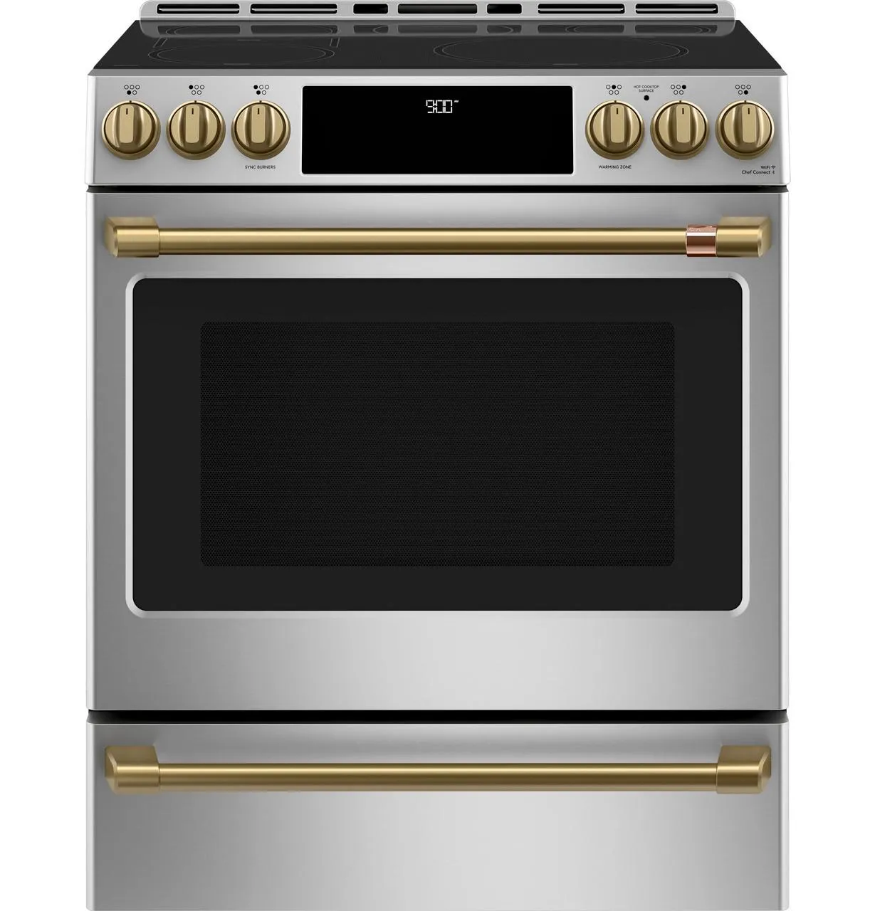 Cafe CHS900P2MS1 Caf(eback)™ 30" Smart Slide-In, Front-Control, Induction and Convection Range with Warming Drawer