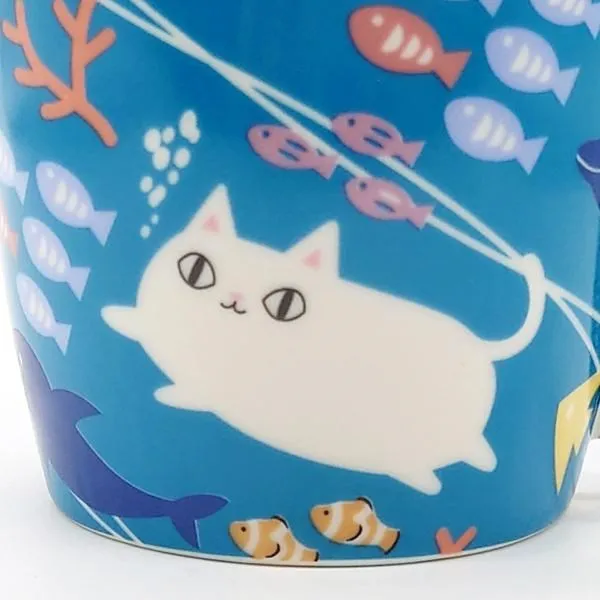 Ceramic-ai: Cat Mug Blue Fish