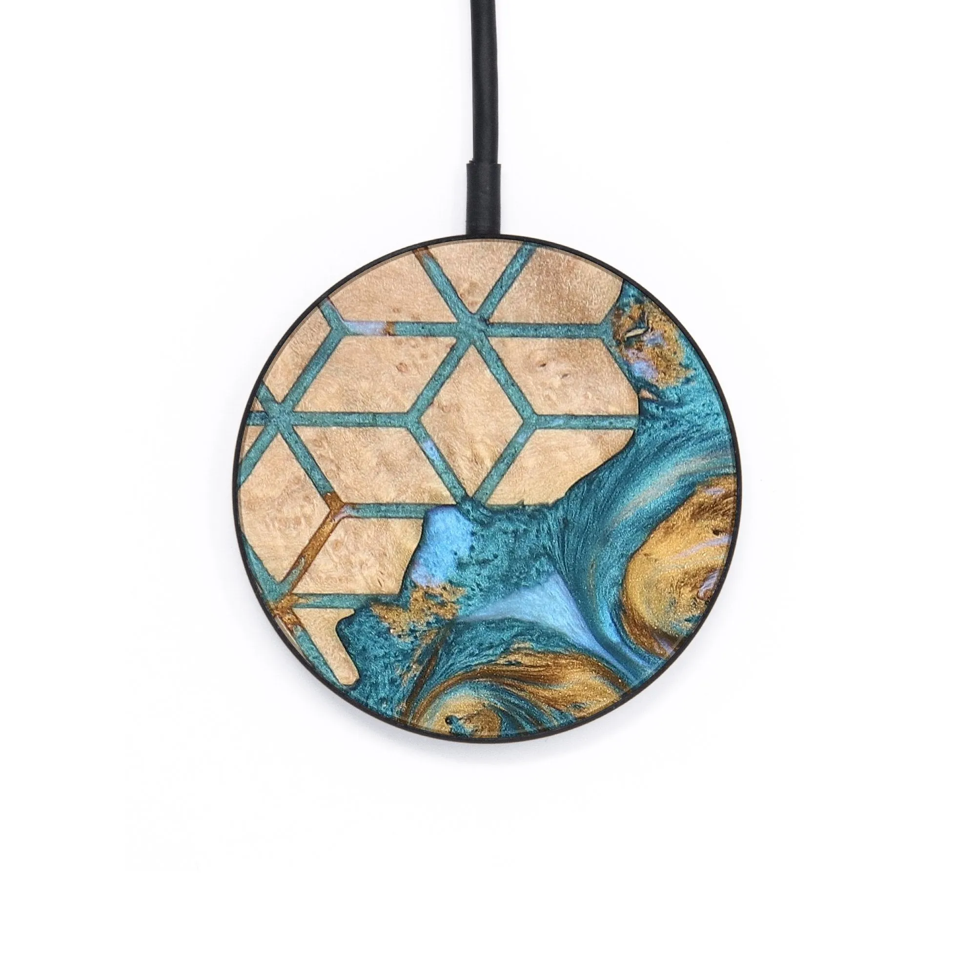 Circle Wood Resin Wireless Charger - Bessie (Teal & Gold, 683231)