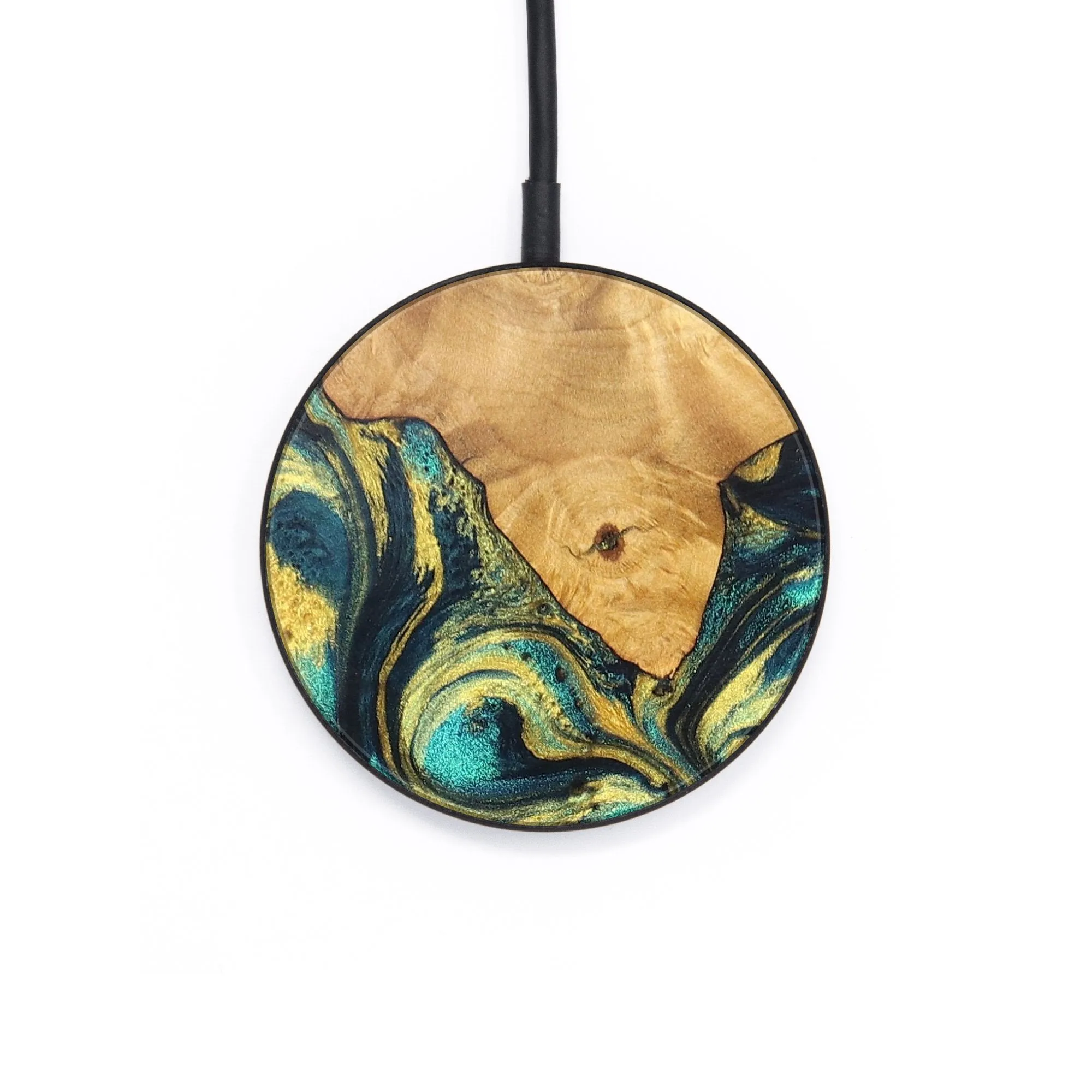 Circle Wood Resin Wireless Charger - Demi (Teal & Gold, 704833)