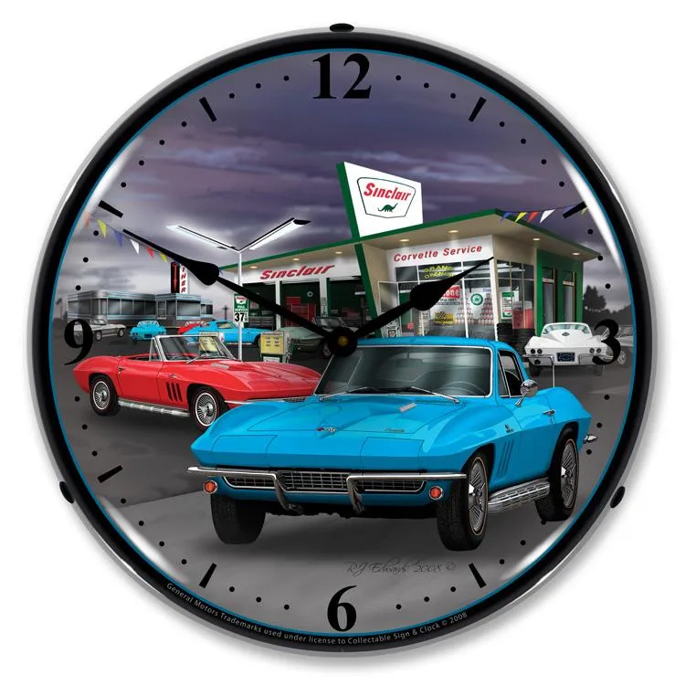 Collectable Sign and Clock - 1966 Sinclair Vette Clock