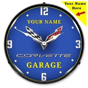 Collectable Sign and Clock - Add Your Name C7 Corvette Garage Clock