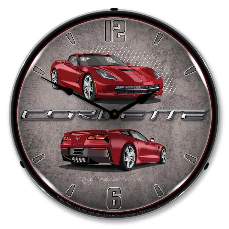 Collectable Sign and Clock - C7 Corvette Crystal Red Clock