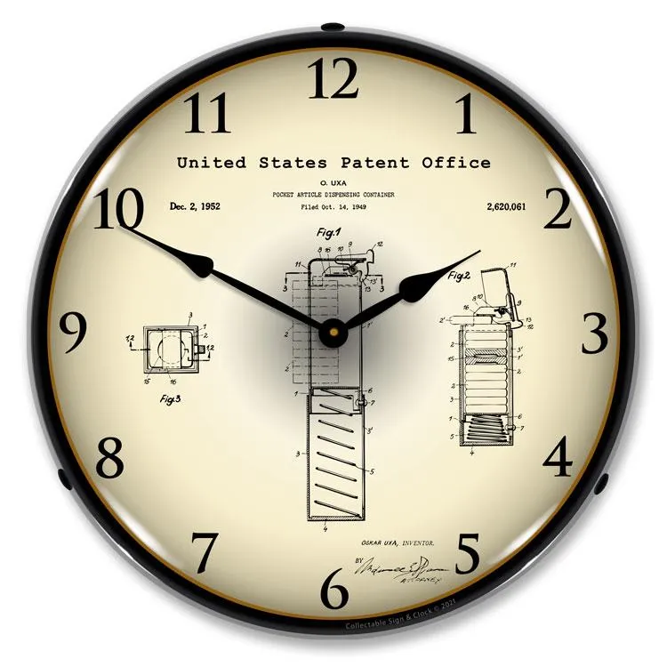 Collectable Sign and Clock - Pez Candy Dispenser 1952  Patent Clock