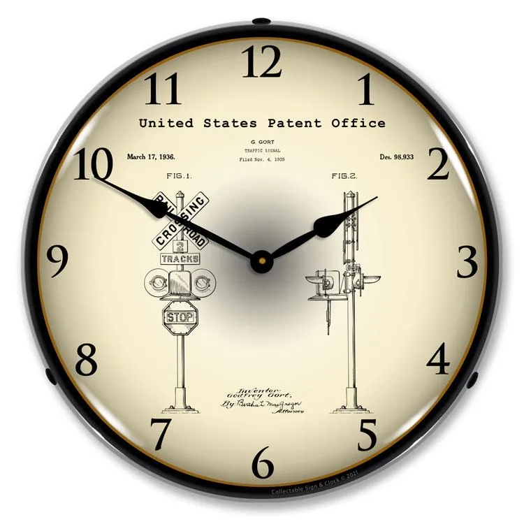 Collectable Sign and Clock - Railroad Train Crossing Signal 1935 Patent Clock