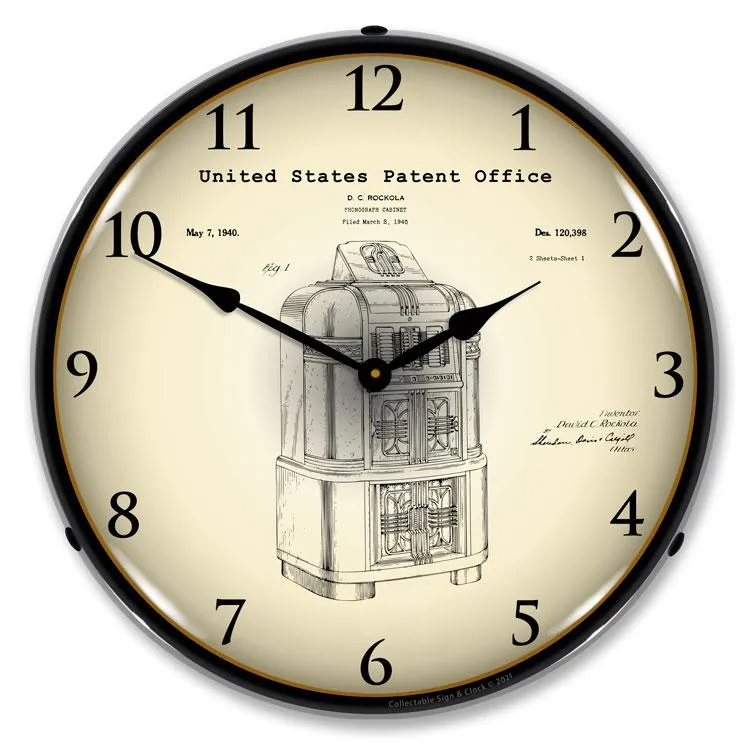 Collectable Sign and Clock - Rockola Jukebox 1940 Patent Clock