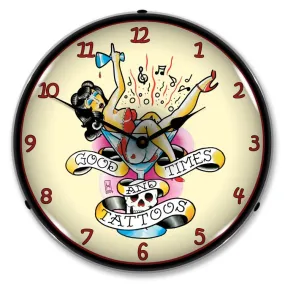 Collectable Sign and Clock - Tattoo Girl in Glass Clock