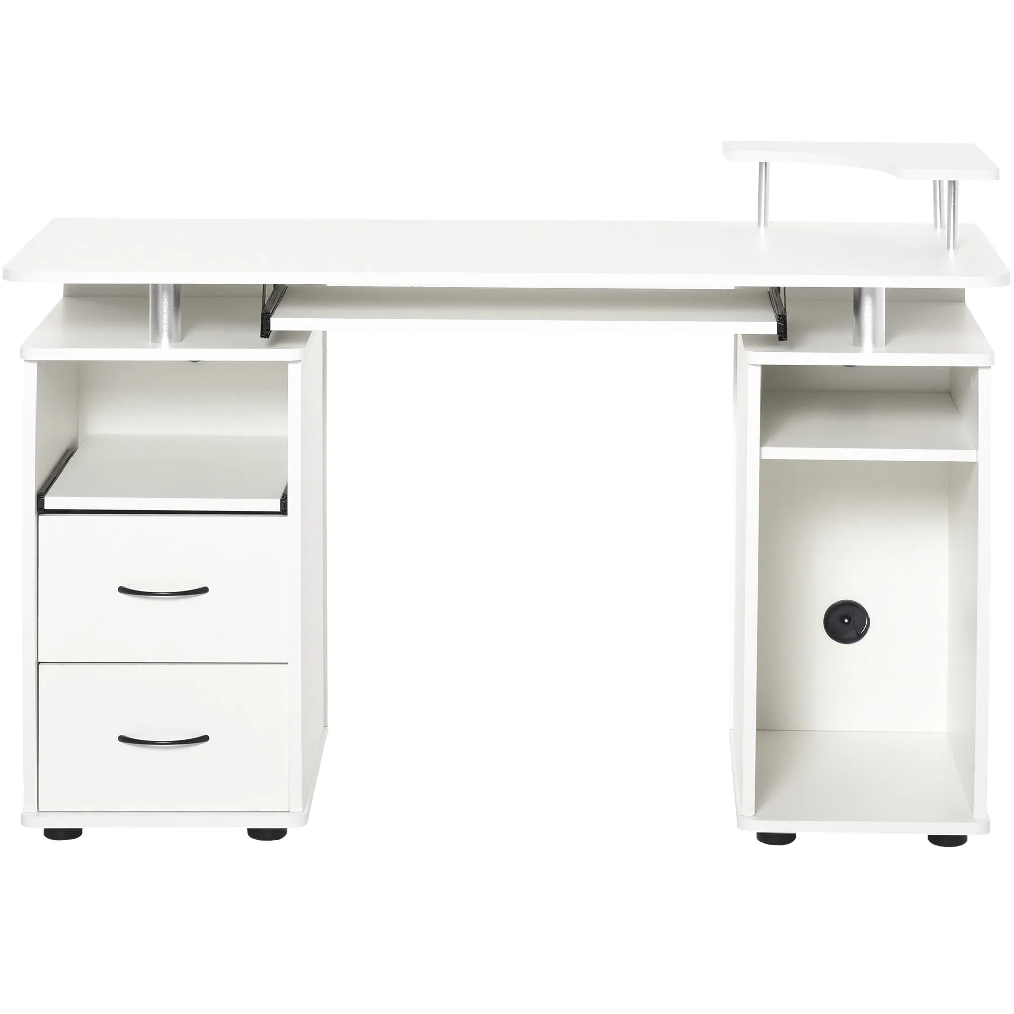 Computer Desk Office PC Table Workstation with  Keyboard Tray, CPU Shelf, Drawers, Sliding Scanner Shelf, White w/ Drawer