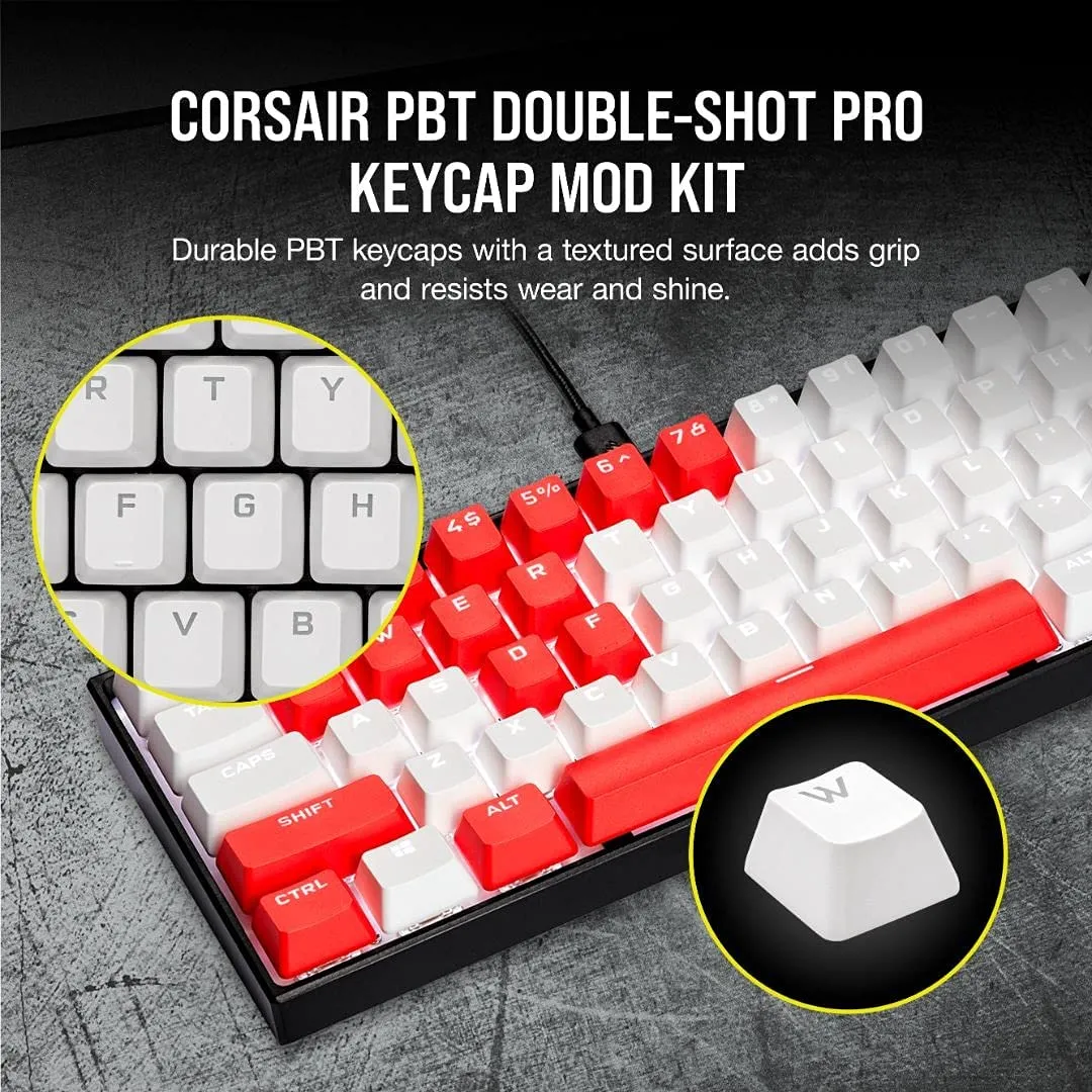 Corsair Keycap PBT Double-Shot PRO Keycap Mod Kit – Double-Shot PBT Keycaps – Standard Bottom Row – Textured Surface - (Arctic White)