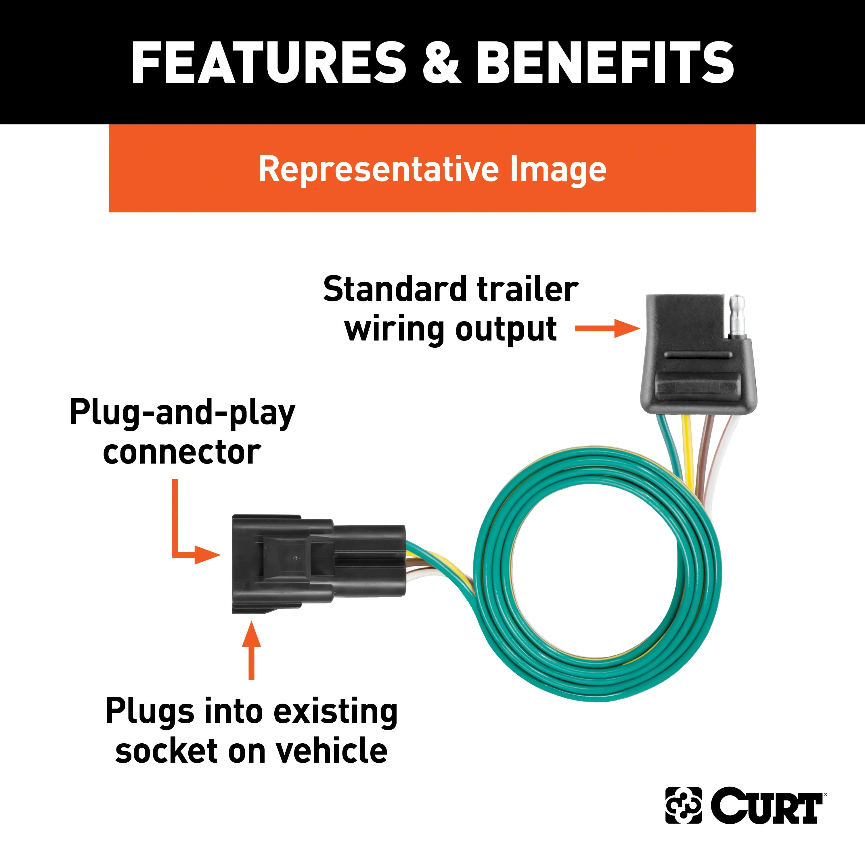 CURT 56245 Custom 4-Flat; Select Traverse; Acadia; Enclave; OEM Tow Package Required