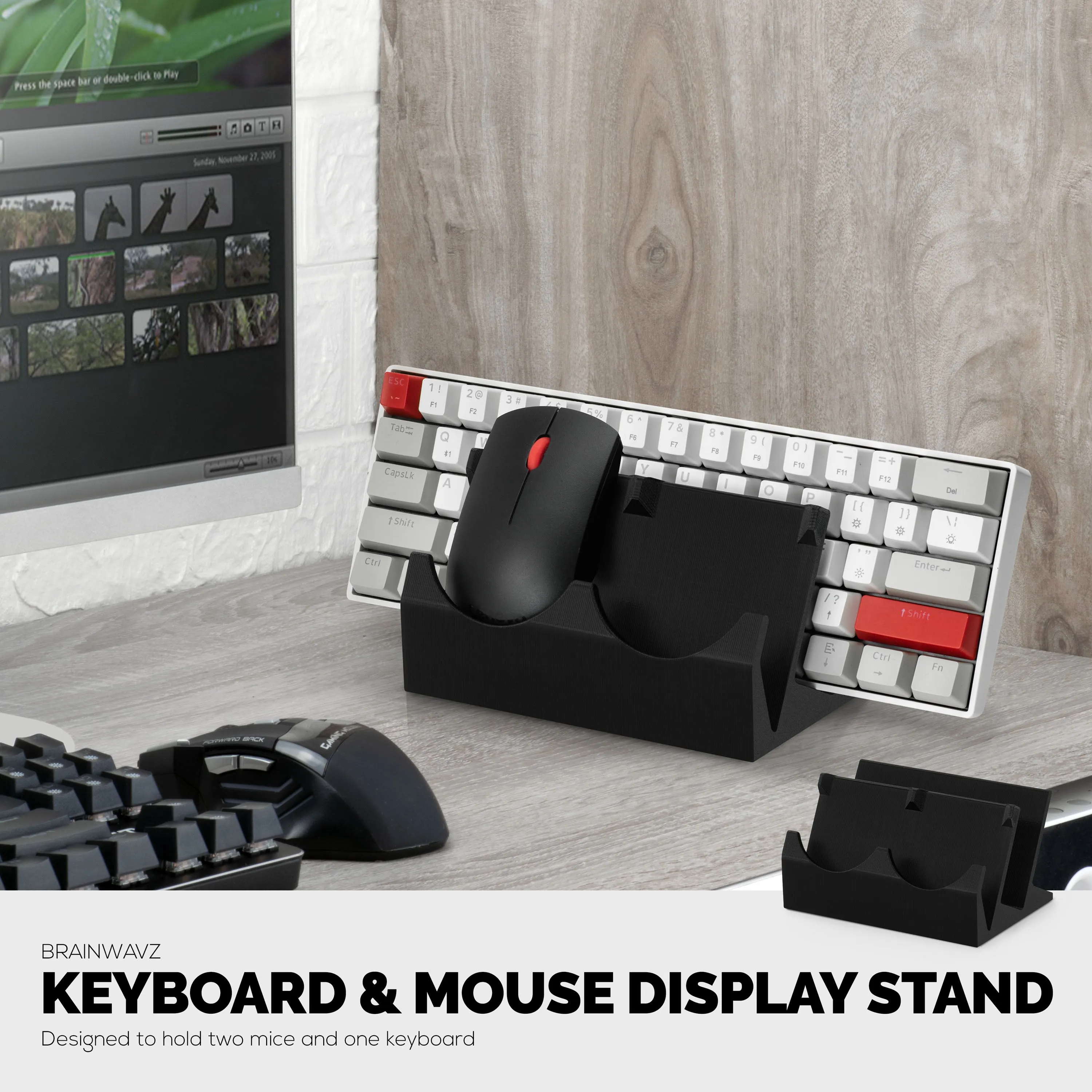 Desktop Keyboard & Dual PC Mouse Stand Holder, Reduce Clutter, Organize Your Desk Better, Suitable for Any Size Keyboard & Mouse (DK03)