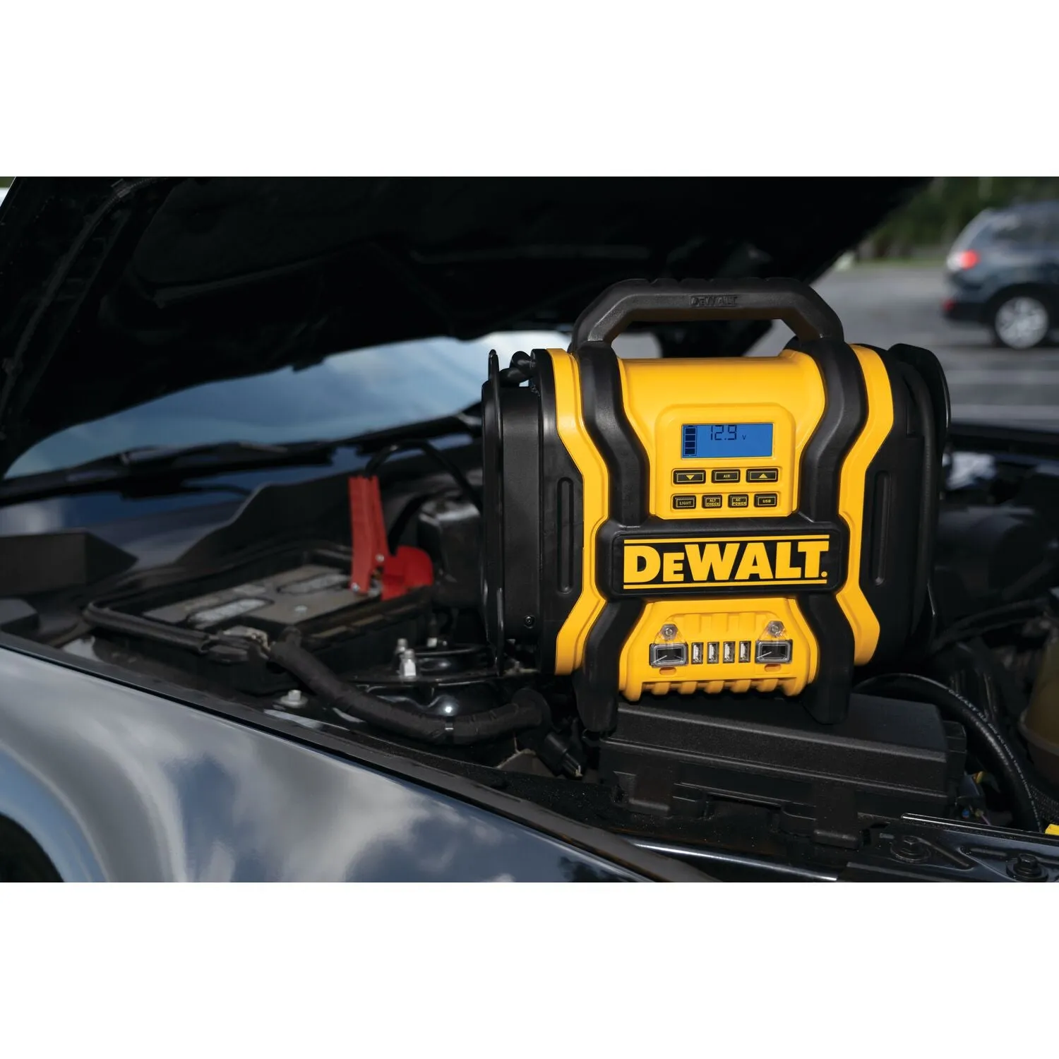 DEWALT DXAEPS14 1600 Peak Battery Amp 12V Automotive Jump Starter/Power Station with 500 Watt AC Power Inverter, 120 PSI Digital Compressor, and USB Power, Yellow