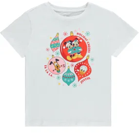 Disney Mickey Mouse Christmas Girls Short Sleeve T-Shirt- Minnie Mouse Christmas Holiday Cheers- Sizes 4-16